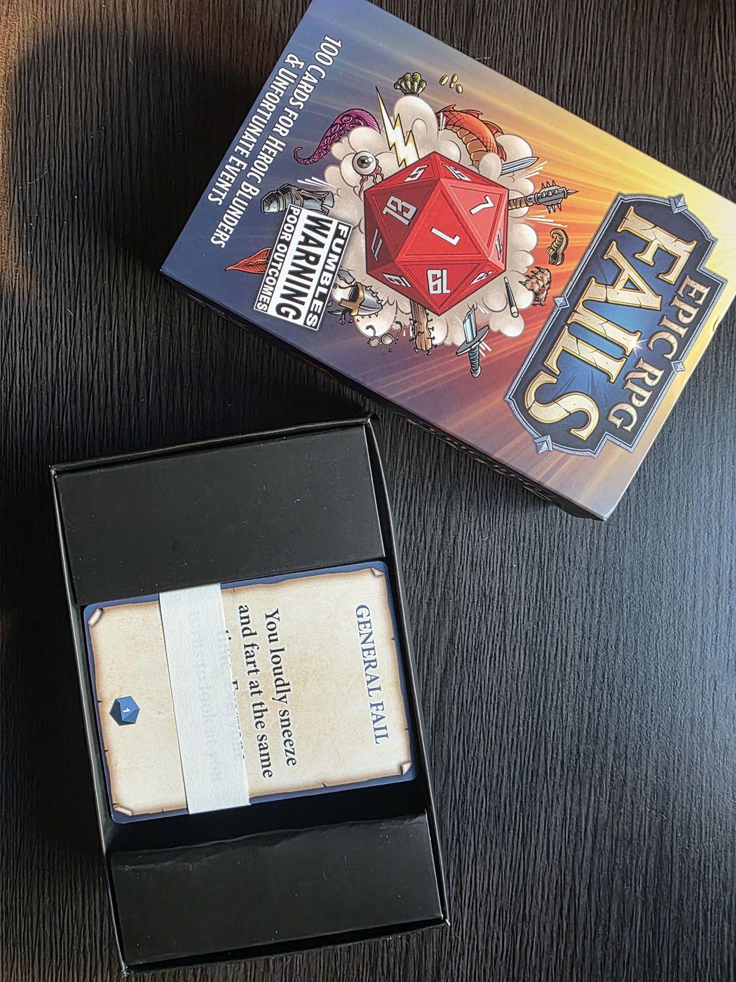 The open box with a General Fail card on top that starts: You loudly sneeze and fart at the same time